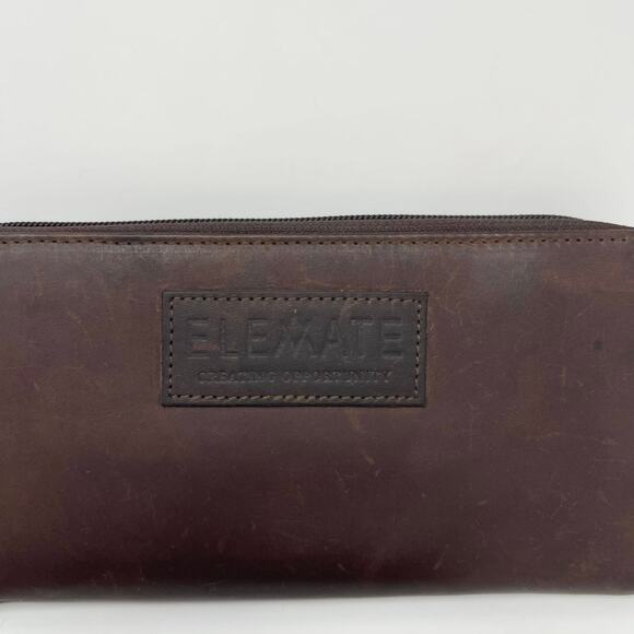 Elevate People Full-Grain Leather Wallet‎ Dark Brown Full Zip Wristlet Strap - Picture 2 of 7